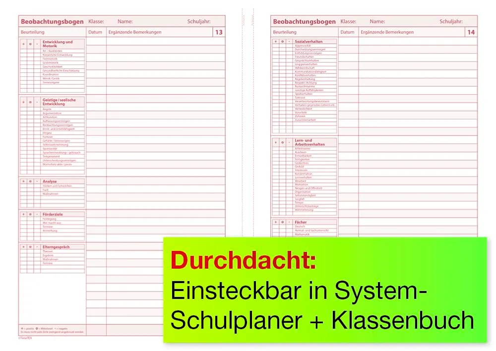 TimeTEX Schüler-Beobachtung Heft A4 Organisationshilfe