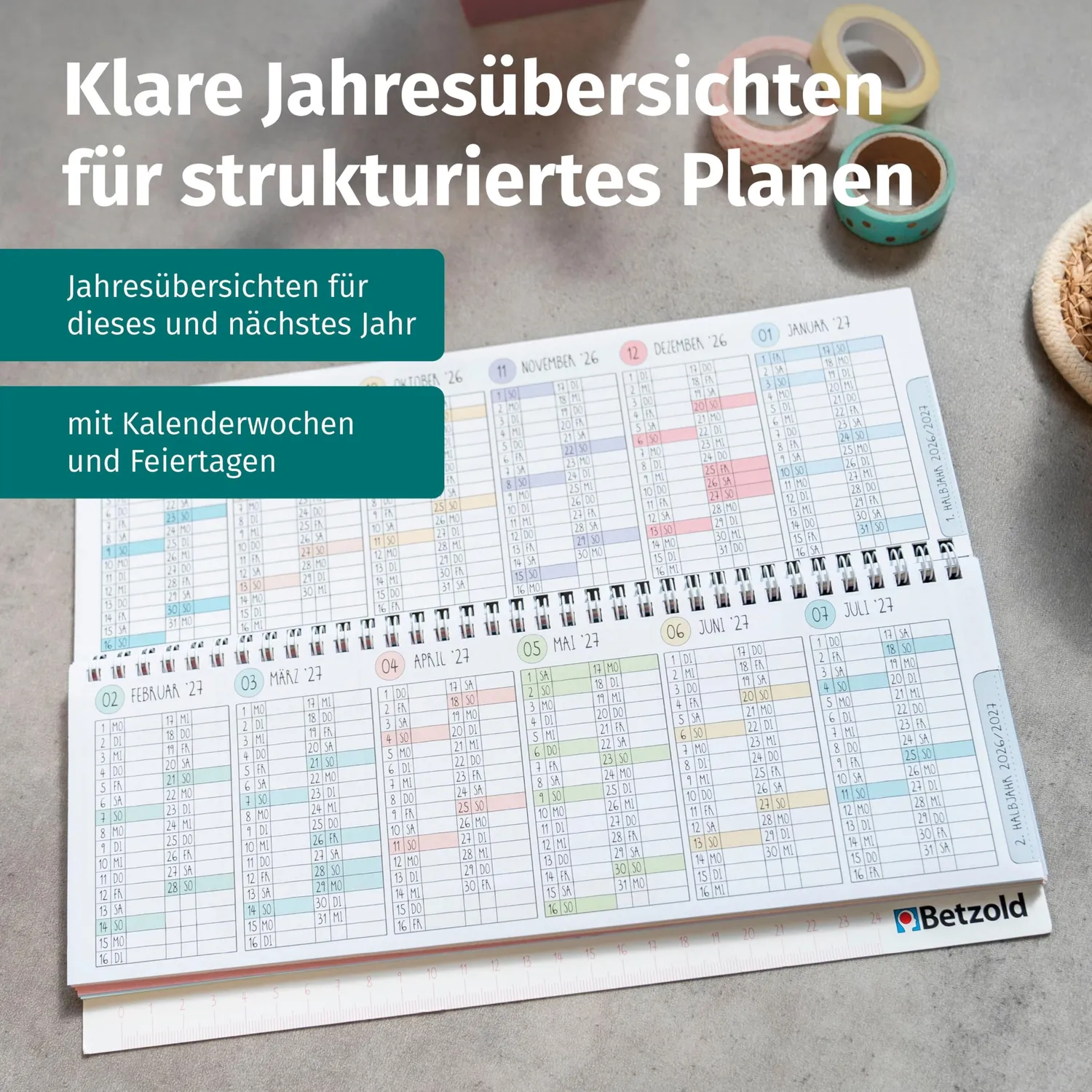 Betzold Tischkalender Schule Querformat August-Juli