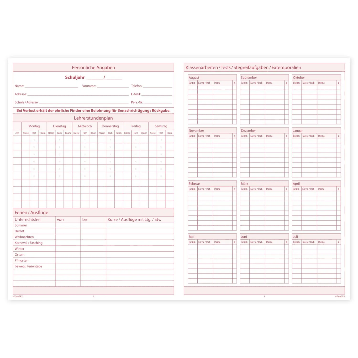 TimeTEX Unterrichts-Planer 10782 Heft A4 Rot-Braun
