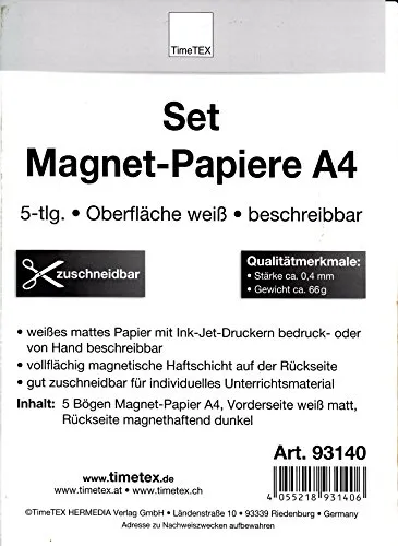 TimeTEX Magnet-Papier 93140 A4 Magnetpapier 5 Stück beschreibbar