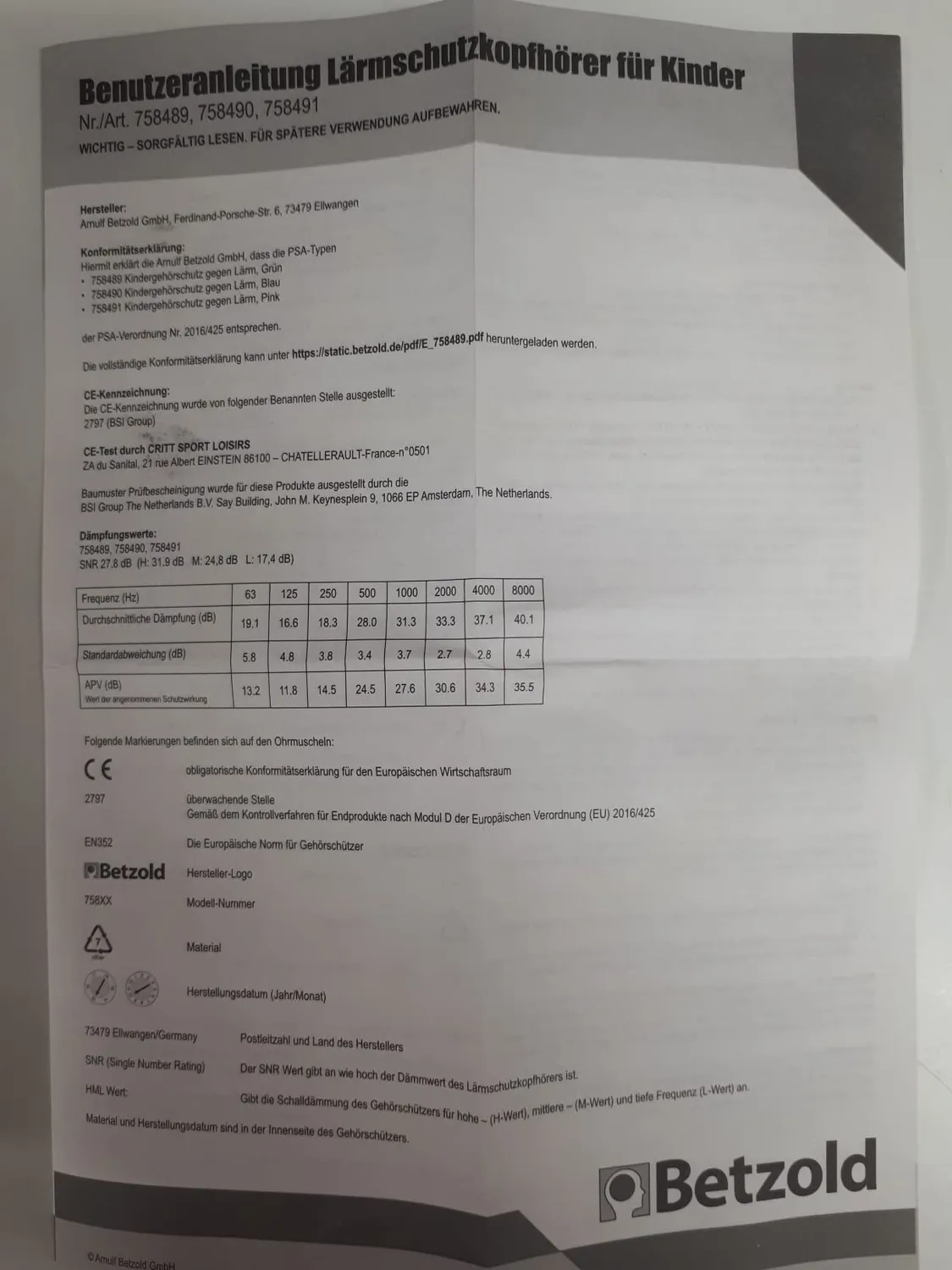 Betzold Schutz-Kopfhörer Gehörschutz