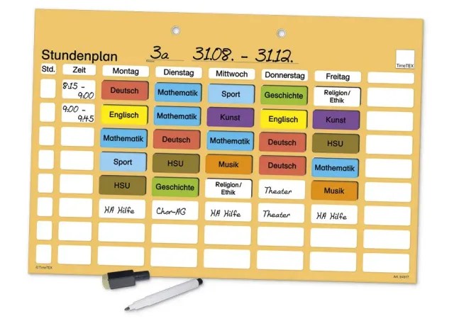 TimeTEX Stundenplan-Tafel magnetisch 81 Teile 41x28 cm
