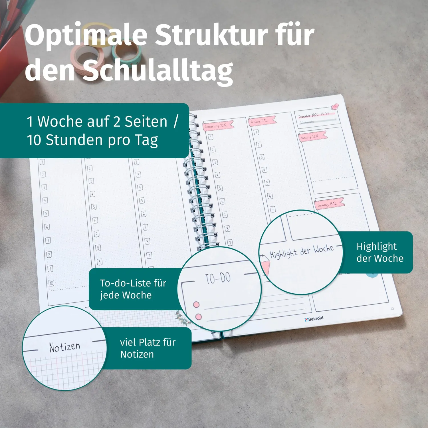 Betzold Design Lehrerkalender 2026/2027 Schulplaner