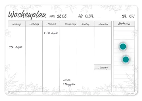 TimeTEX Meine Woche Whiteboard-Wochenplan A4 magnetisch 4-tlg