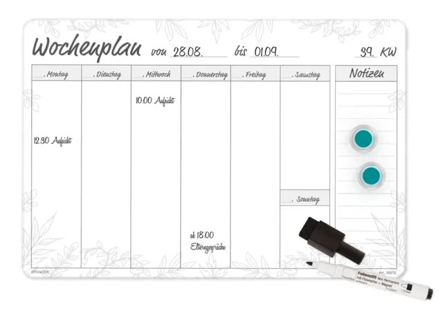 TimeTEX Meine Woche Whiteboard-Wochenplan A4 magnetisch 4-tlg