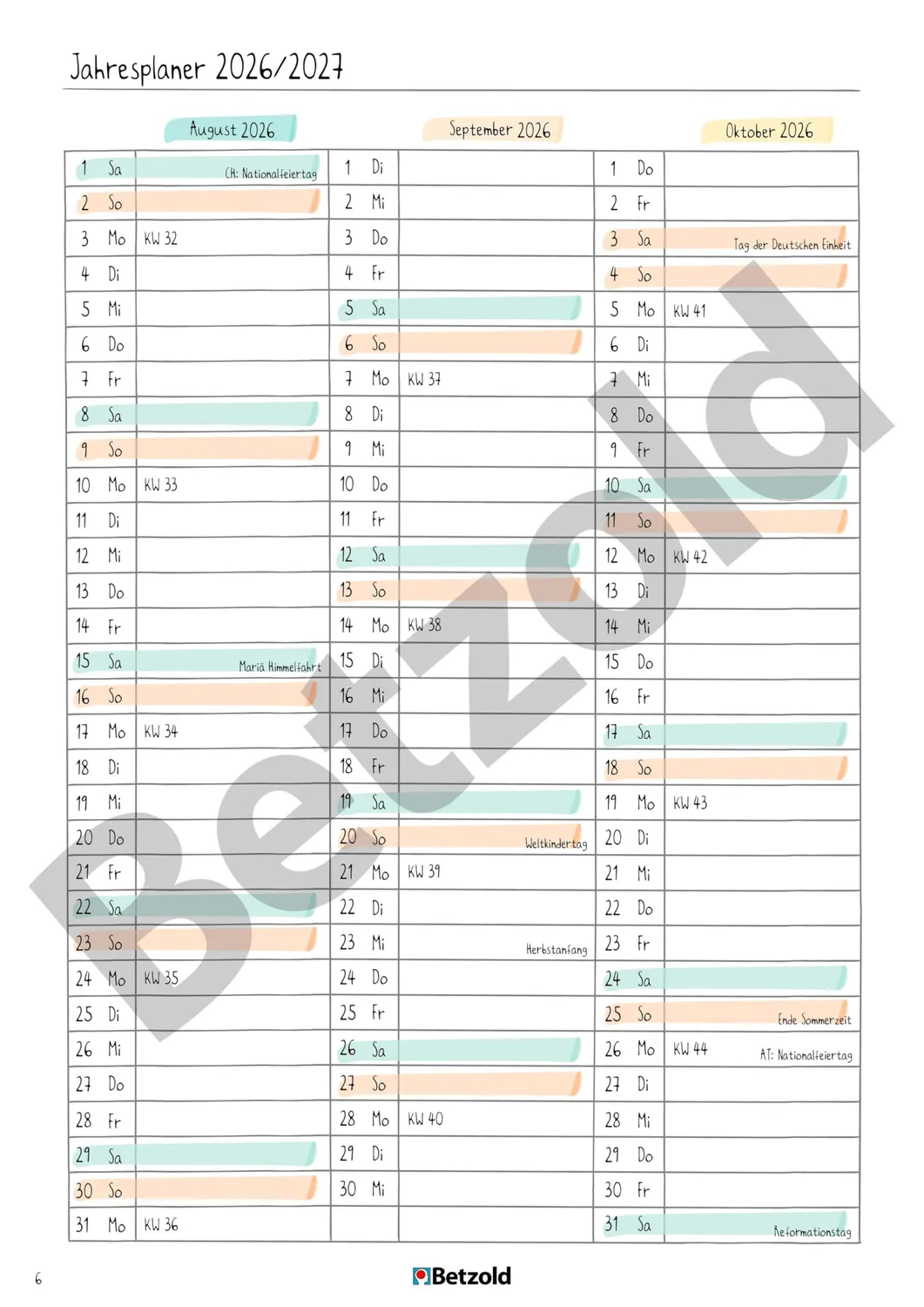 Betzold Design-Grundschulplaner 2026/2027 Lehrerplaner A4 Hardcover