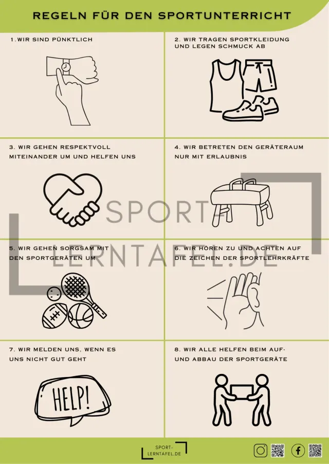 Sportlerntafel Regeln für den Sportunterricht Aufkleber DIN A4