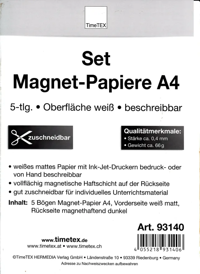 TimeTEX Magnet-Papier 93140 A4 Magnetpapier 5 Stück beschreibbar