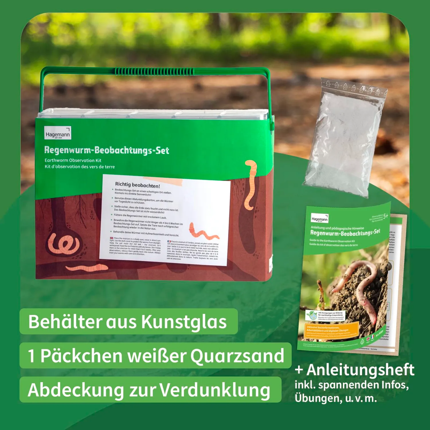 TimeTEX Regenwurm Beobachtungsset 8-teilig mit Kunstglas-Behälter