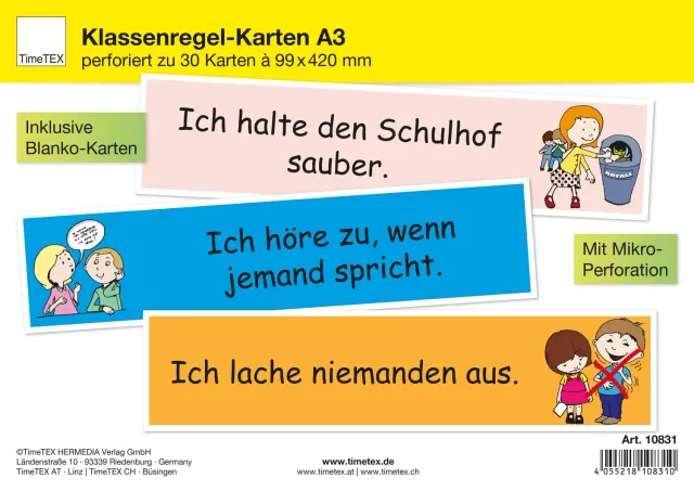 TimeTEX 10831 Klassenregel-Karten A3 30-teilig illustriert