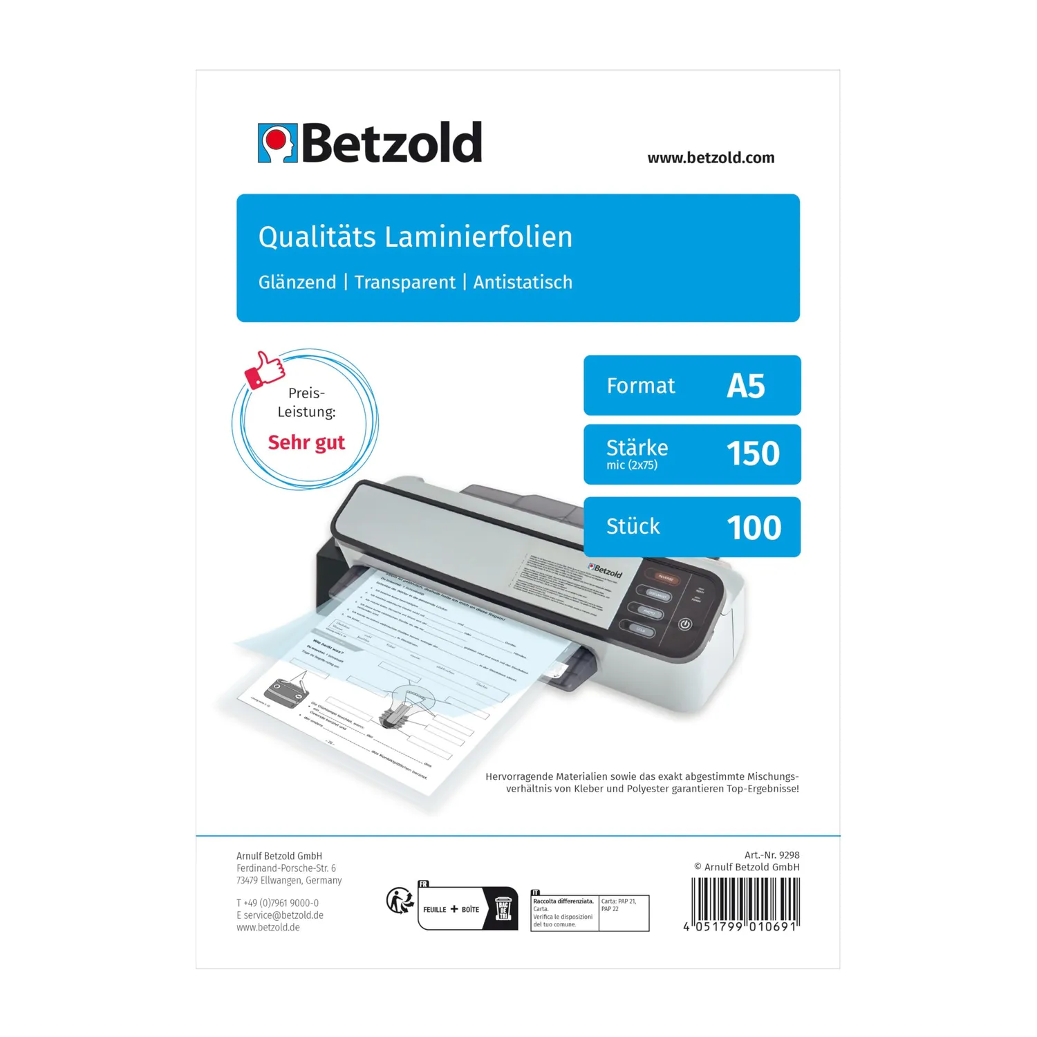 Betzold Laminierfolien Laminiertaschen