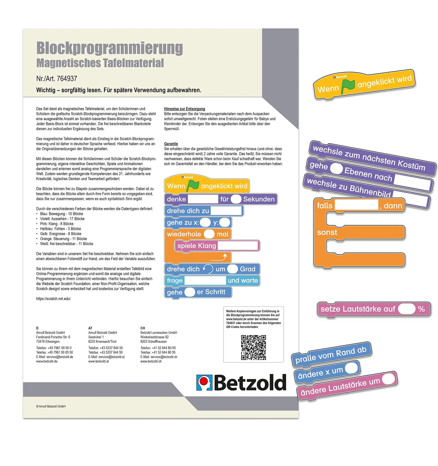 Betzold Grafische Blockprogrammierung Tafelmaterial 73 Blöcke