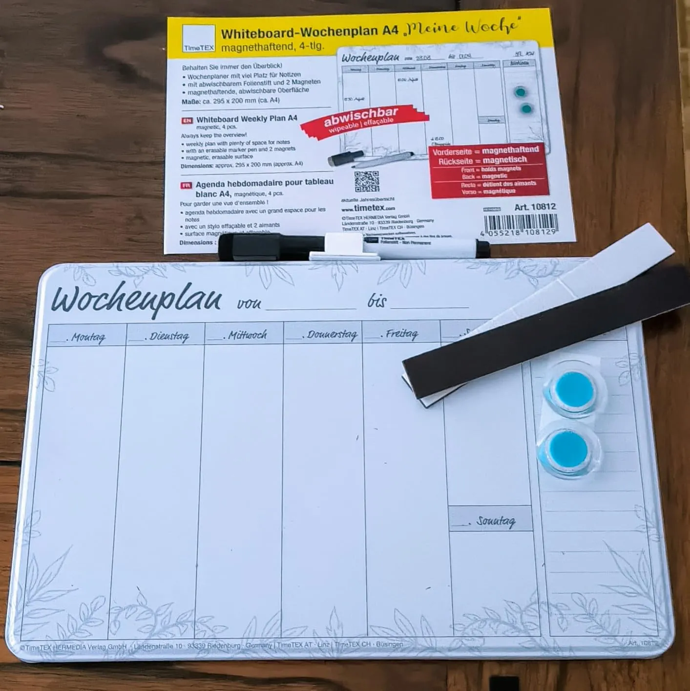 TimeTEX Meine Woche Whiteboard-Wochenplan A4 magnetisch 4-tlg