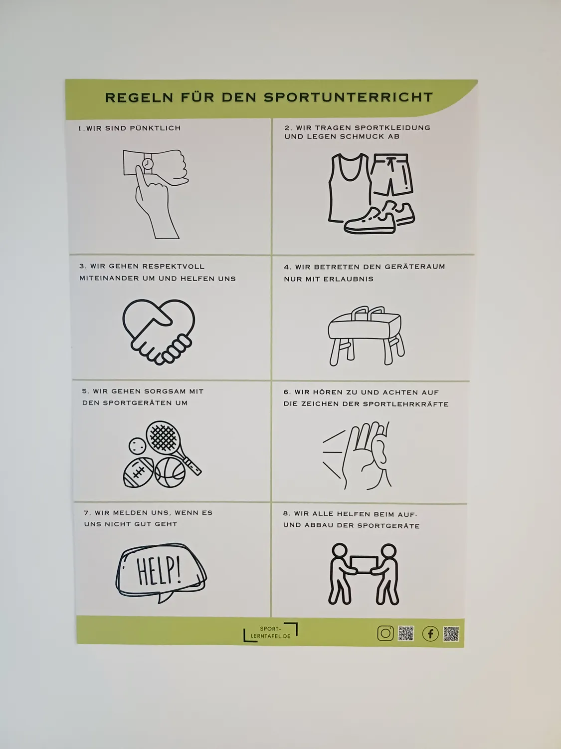 Sportlerntafel Regeln für den Sportunterricht Aufkleber DIN A4