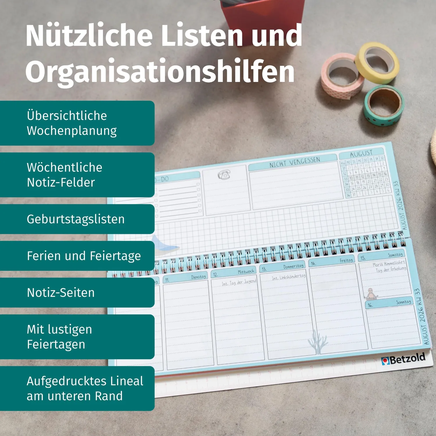 Betzold Tischkalender Schule Querformat August-Juli